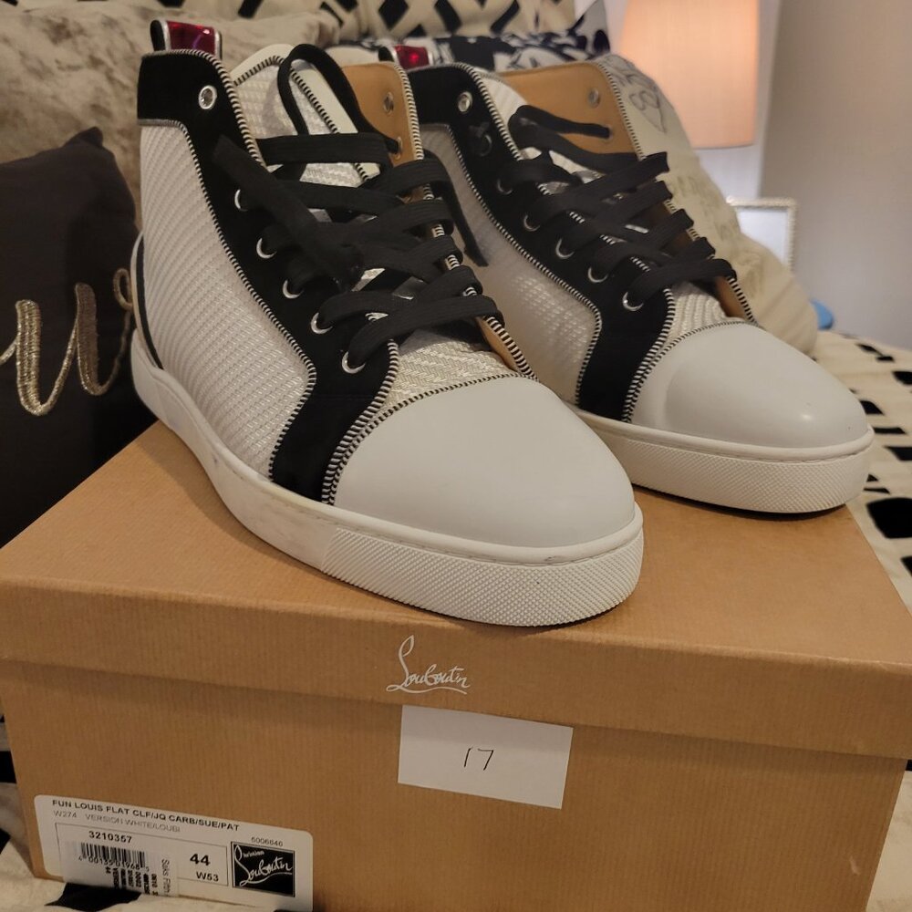 Men's CHRISTIAN LOUBOUTIN Fun Louis Flat CLF White Size 44, 10.5/11